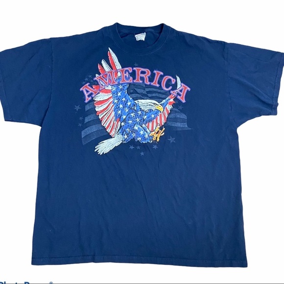 AMERICA Jerzees T-Shirt Blue Short Sleeve Tee XXL - Picture 1 of 4